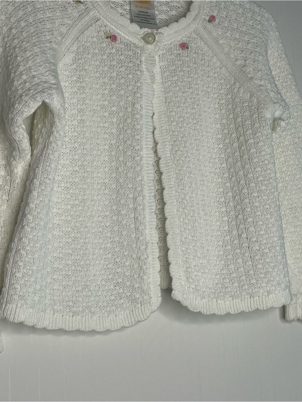 Vintage 2005 Gymboree White Knit Cardigan
Sweater with Pink Rosettes 18-24M - Picture 4 of 12